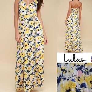 LULU'S HIGH SLIT FLORAL LINED STRAPPY Berryessa MAXI DRESS L LARGE
